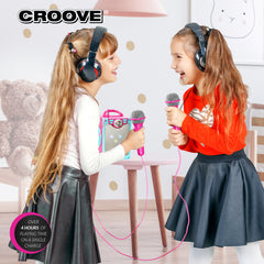 Croove POP Box Karaoke Machine for Kids with 2 Microphones and Flashing Disco Lights (Pink)