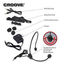 Croove Rechargeable Voice Amplifier, with Waist/Neck Band & Belt Clip, 20 Watts. Very Comfortable Headset