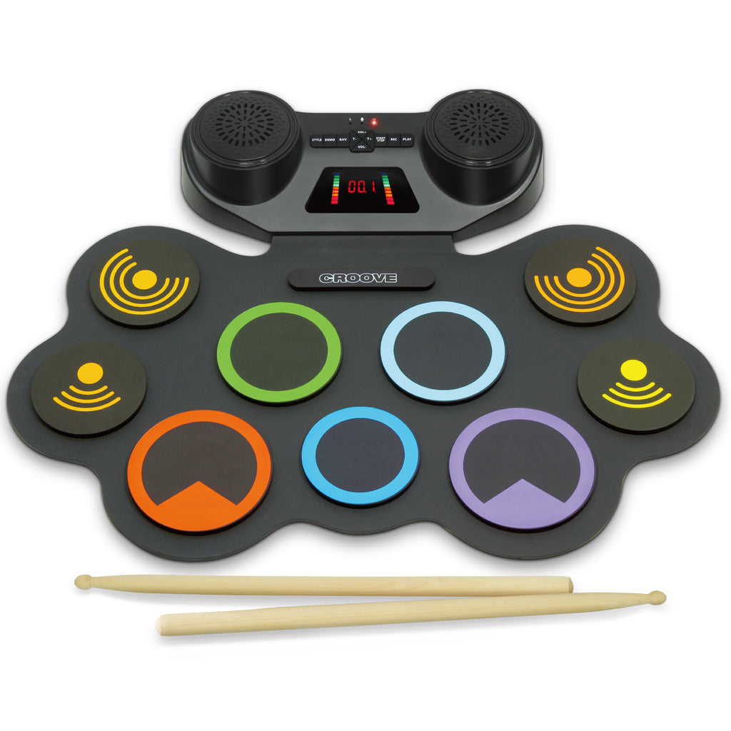 Croove Electronic Drum Set | 9 Drum Pads & 2 Pedals | Rechargeable Kids Drum Set | Headphone Jack Makes It A Great Drum Set For Kids | Wooden Drum Sticks