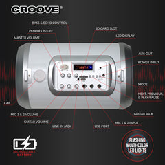 Croove Karaoke Machine for Adults and Kids with 2 Microphones, Streams Music via AUX, USB, SD Card Slot or Bluetooth