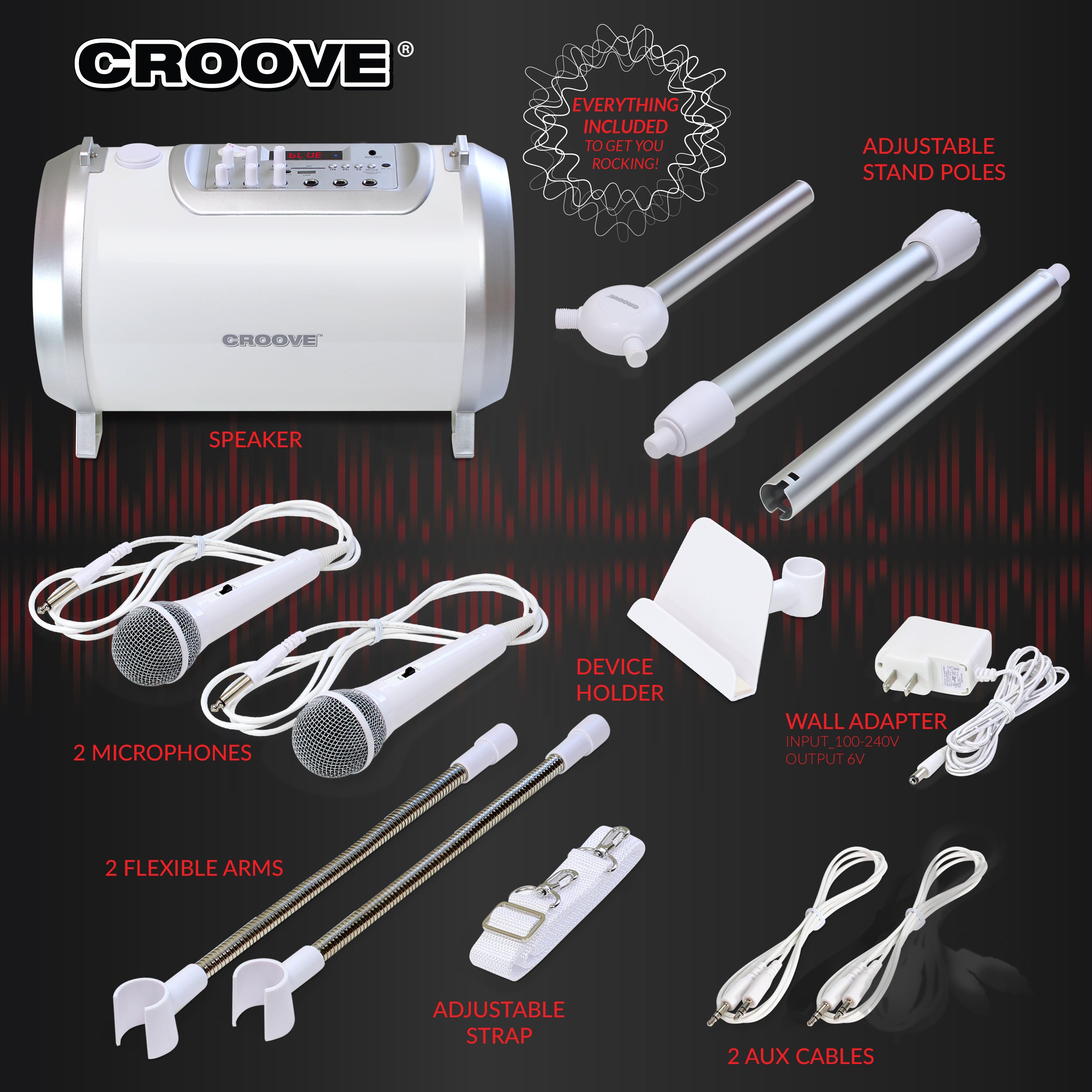 Croove POP BOX Karaoke Machine for Kids with 2 Microphones and Flashin