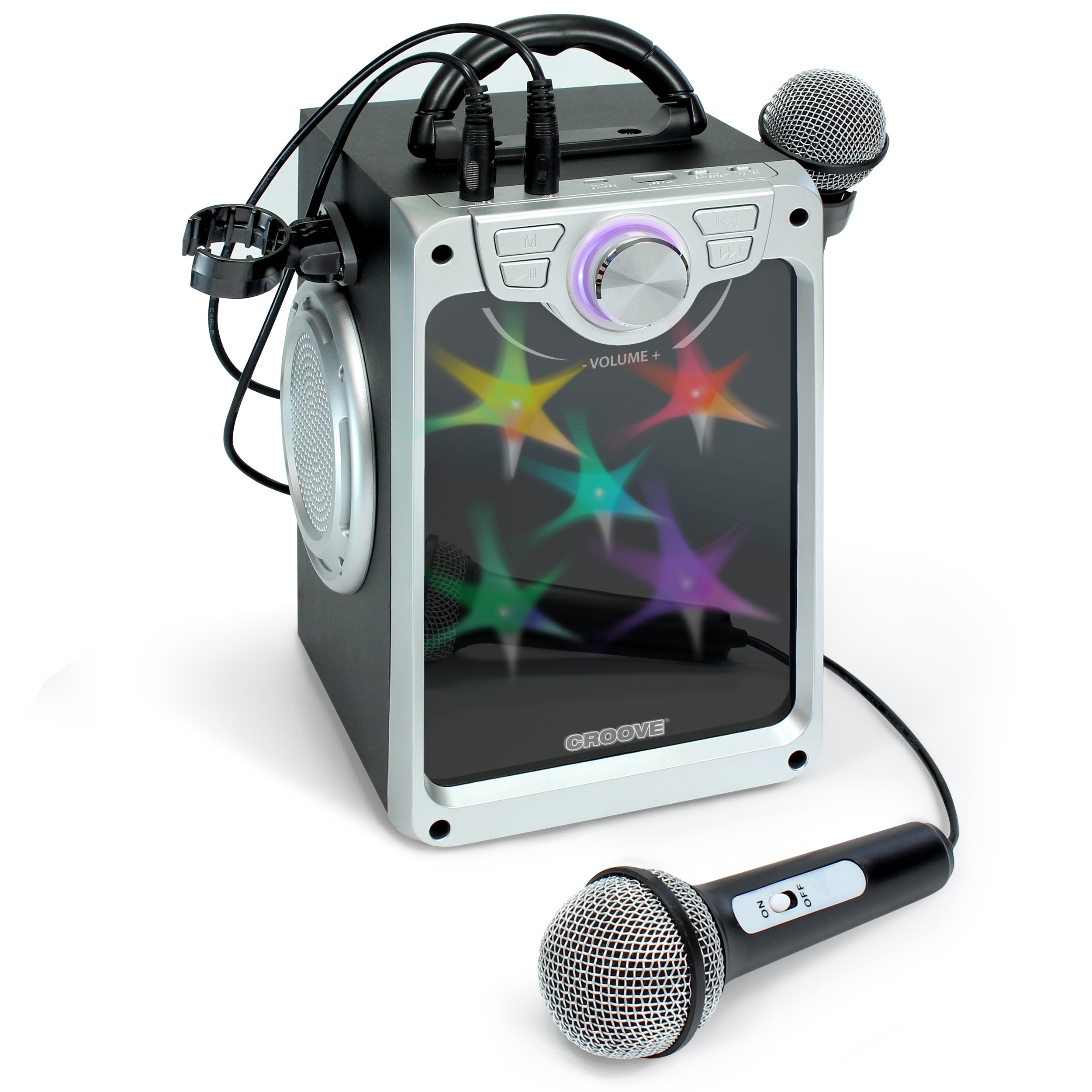 Croove POP BOX Karaoke Machine for Kids with 2 Microphones and Flashin