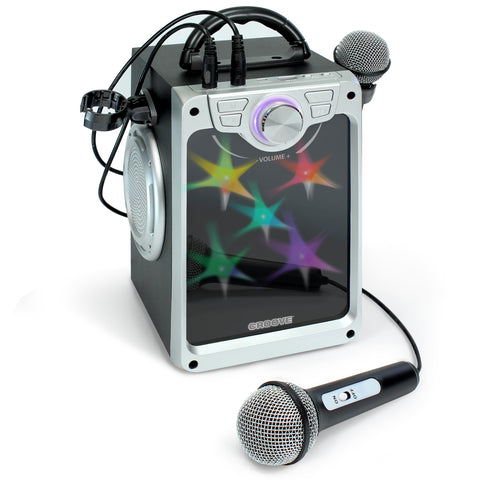 Croove POP BOX Karaoke Machine for Kids with 2 Microphones and Flashing Disco Lights (Black)