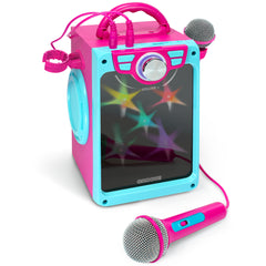 Croove POP Box Karaoke Machine for Kids with 2 Microphones and Flashing Disco Lights (Pink)